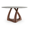 Christy Mid-Century Modern Grey Glass + Walnut Round Dining Table