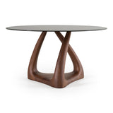 Christy Mid-Century Modern Grey Glass + Walnut Round Dining Table
