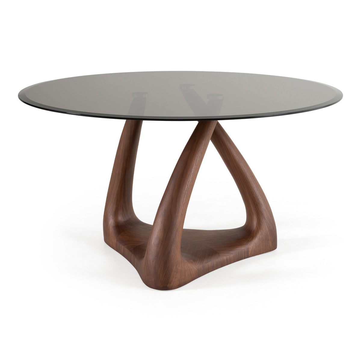 Christy Mid-Century Modern Grey Glass + Walnut Round Dining Table