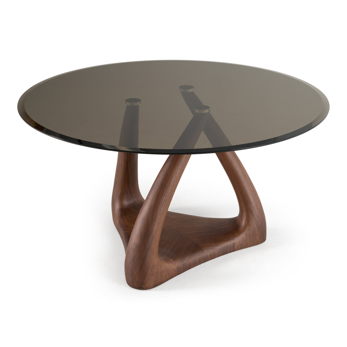 Christy Mid-Century Modern Grey Glass + Walnut Round Dining Table
