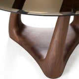 Christy Mid-Century Modern Grey Glass + Walnut Round Dining Table