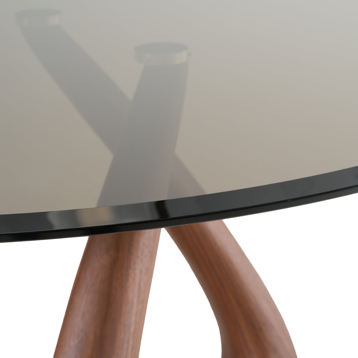 Christy Mid-Century Modern Grey Glass + Walnut Round Dining Table