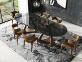 Christy Mid-Century Modern Grey Glass + Walnut Oval Dining Table