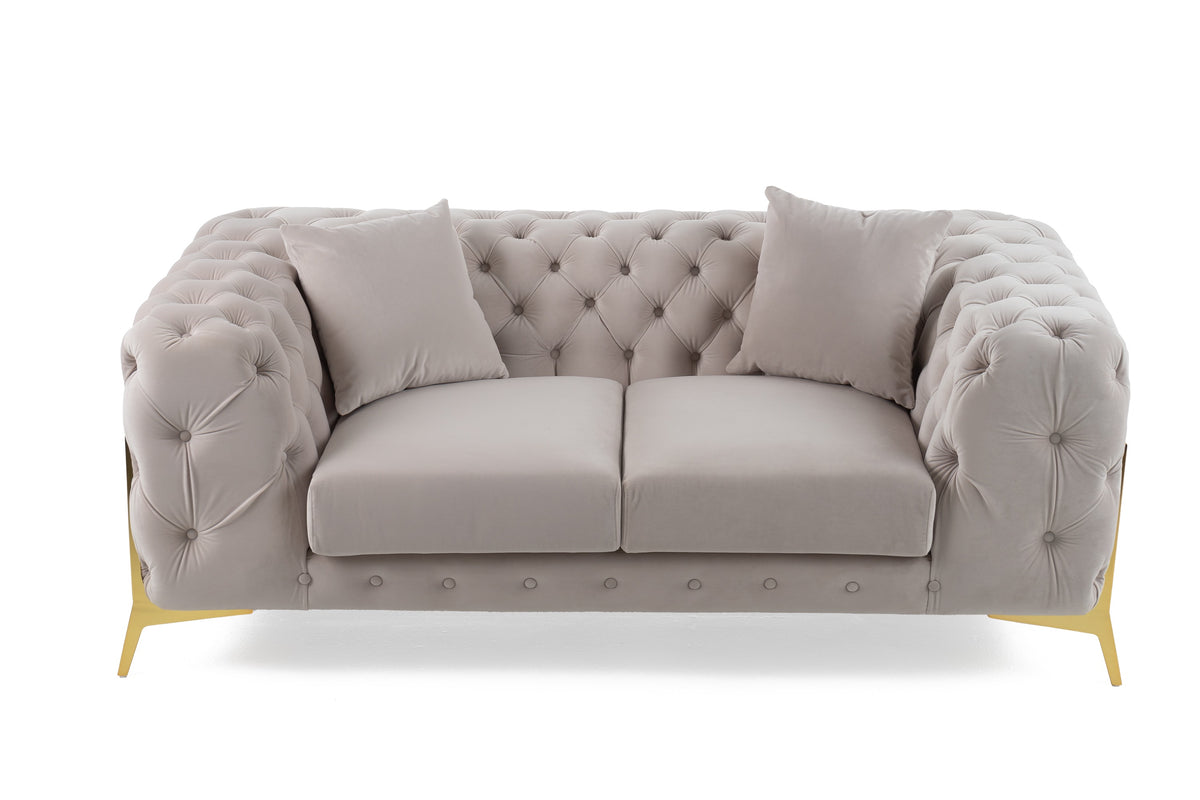 Clarice Transitional Light Beige Velvet Loveseat