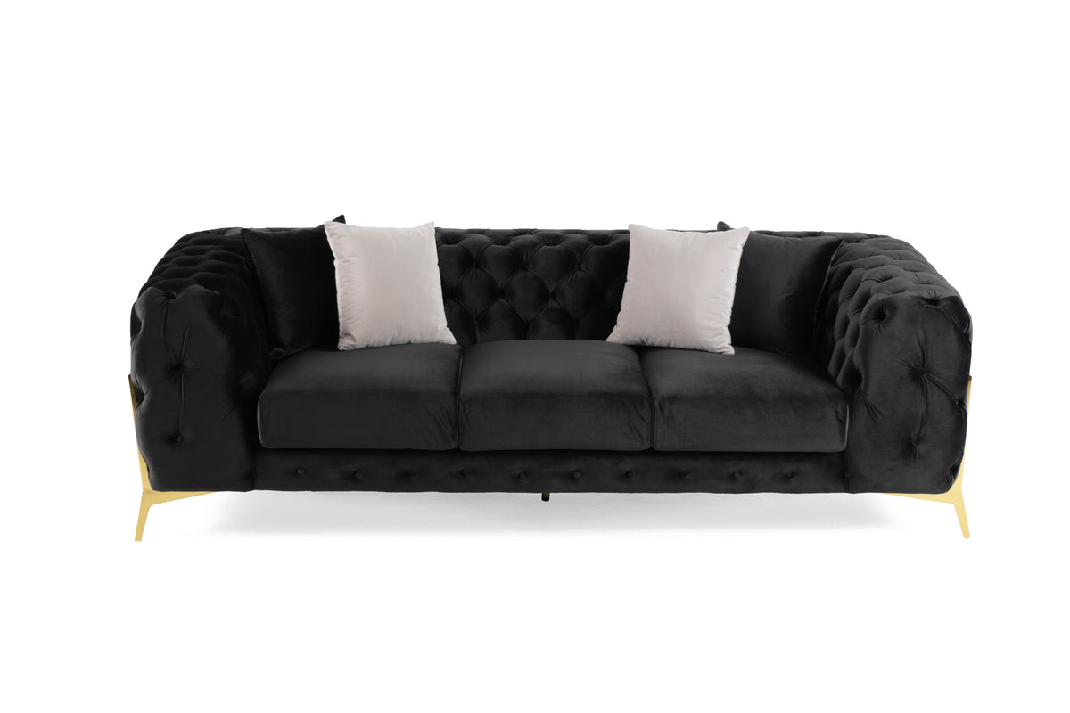 Clarice Transitional Black Velvet Sofa