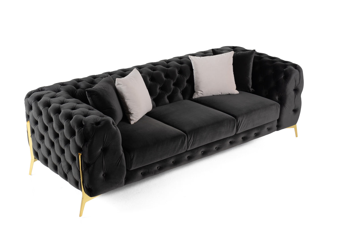 Clarice Transitional Black Velvet Sofa