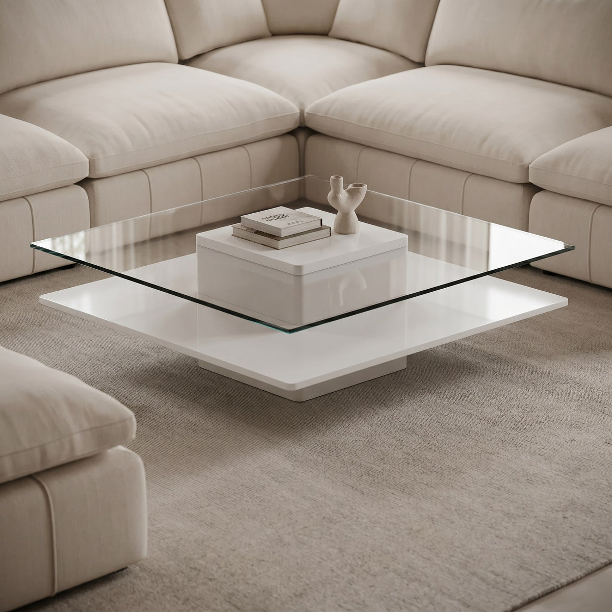 Clarion Modern White & Clear Glass Coffee Table