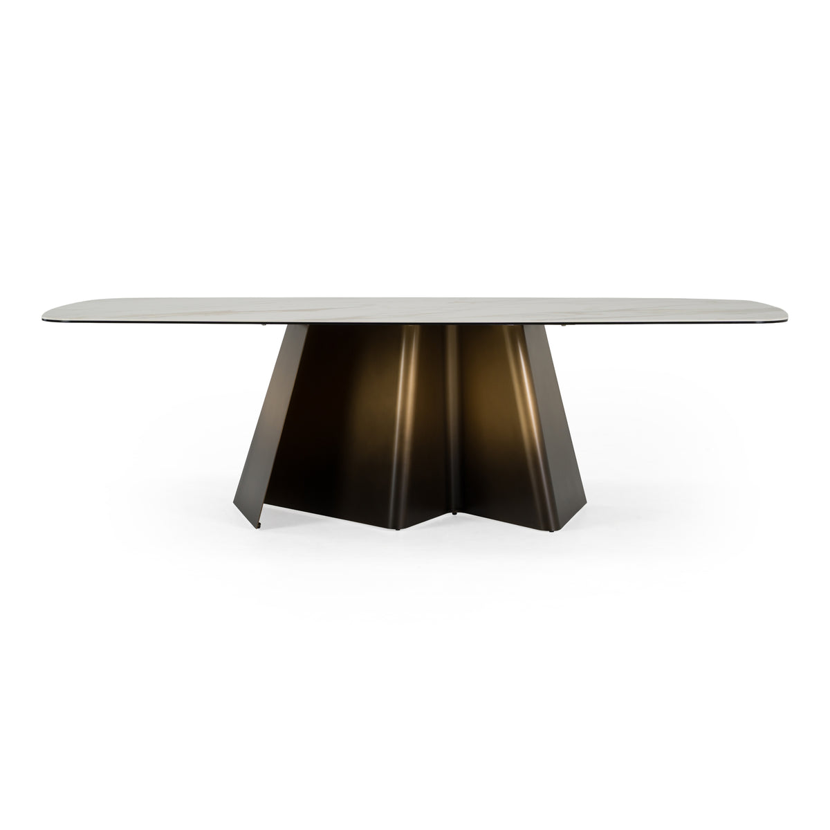 Clifford Contemporary White Ceramic + Brushed Bronze Dining Table