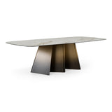 Clifford Contemporary White Ceramic + Brushed Bronze Dining Table