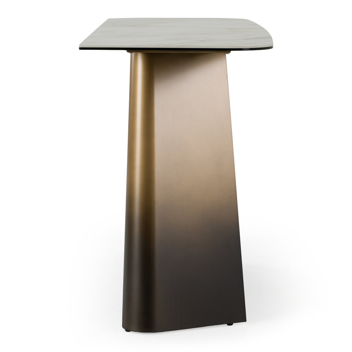 Clifford Contemporary White Ceramic + Brushed Bronze Console Table
