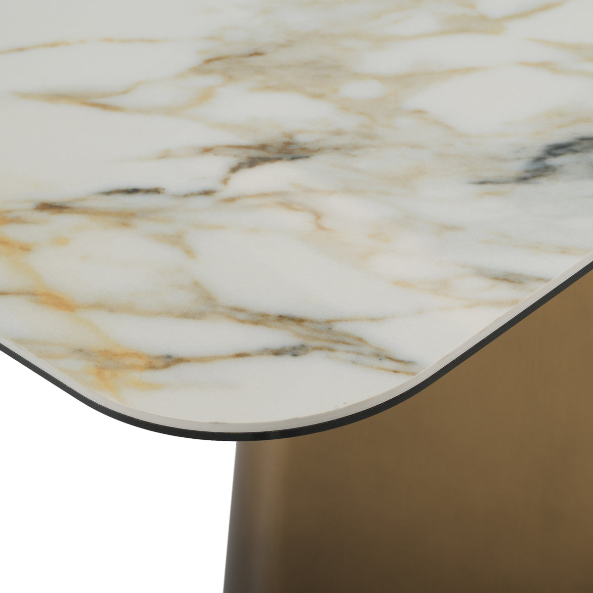 Clifford Contemporary White Ceramic + Brushed Bronze Console Table
