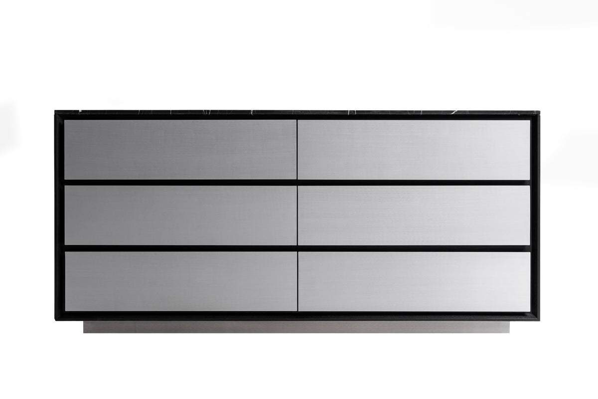 Concord Modern Black Marble + Black Ash + Aluminum Dresser