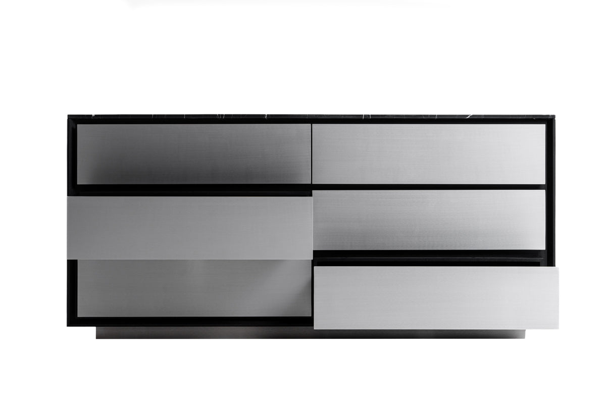 Concord Modern Black Marble + Black Ash + Aluminum Dresser