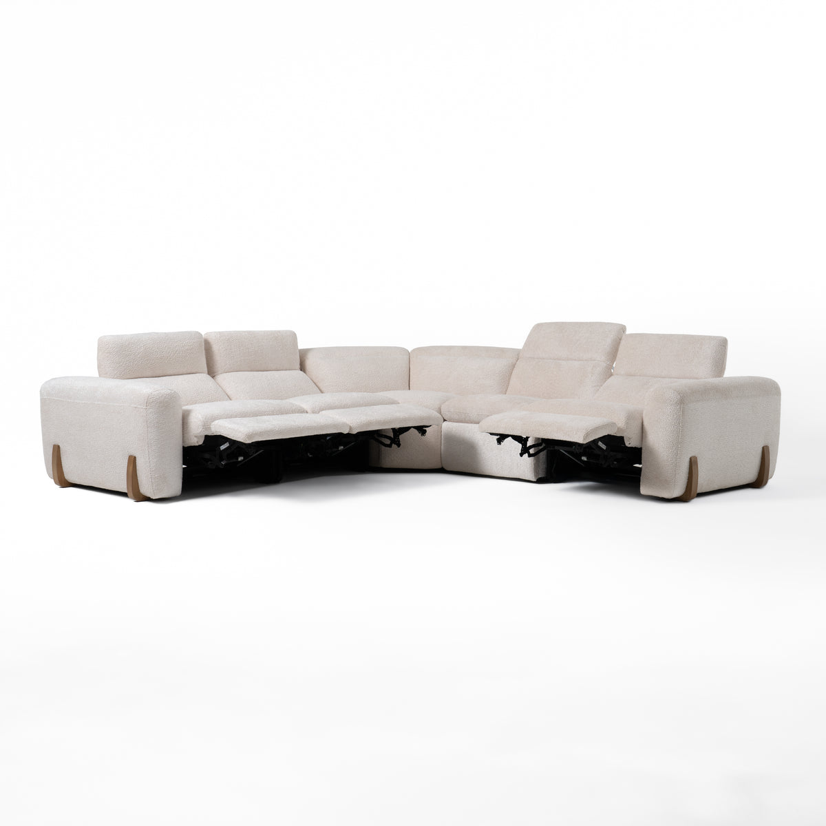 Conrad Modern Beige Fabric Sectional Sofa With 3 Recliners
