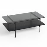 Conley Mid-Century Modern Grey Glass + Black Ash Coffee Table