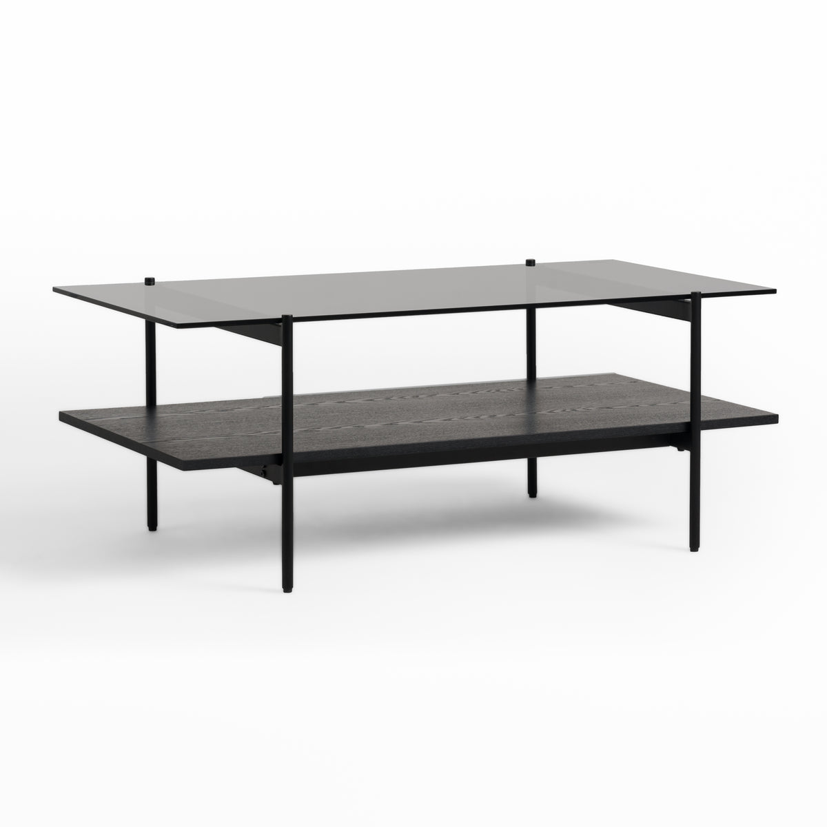 Conley Mid-Century Modern Grey Glass + Black Ash Coffee Table
