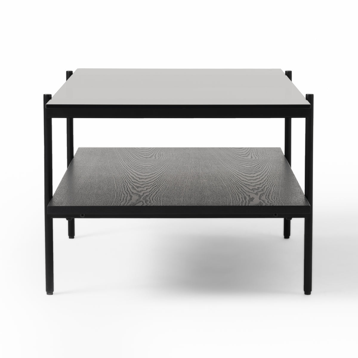 Conley Mid-Century Modern Grey Glass + Black Ash Coffee Table