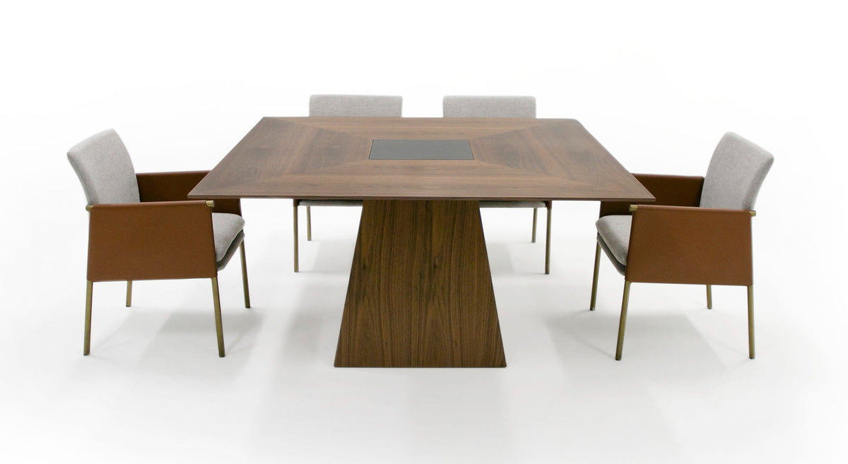 Cora- Modern Walnut and Black Tempered Glass Dining Table