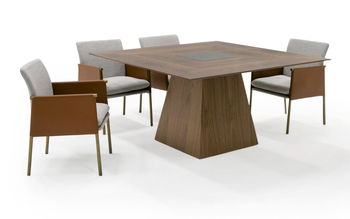 Cora- Modern Walnut and Black Tempered Glass Dining Table