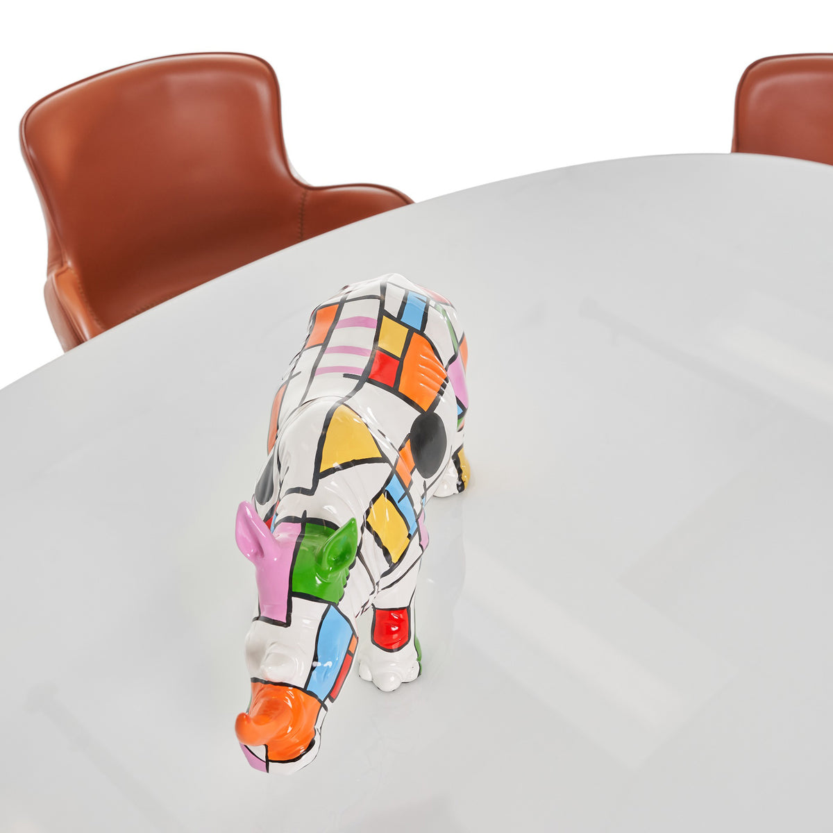 Corbett Modern High Gloss White with Frosted Glass Dining Table