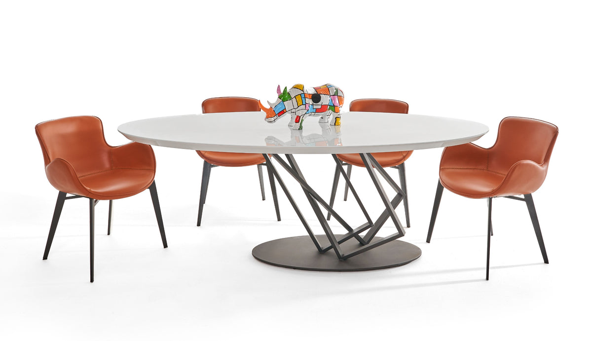 Corbett Modern High Gloss White with Frosted Glass Dining Table