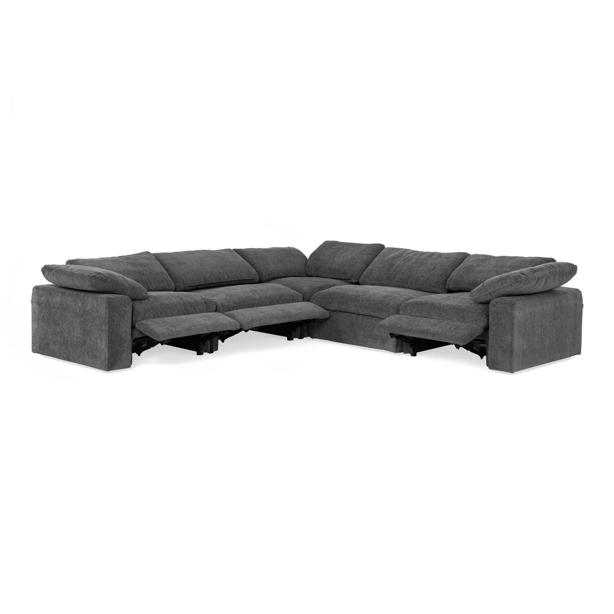 Corinth Modern Dark Grey Fabric Sectional Sofa with 3 Power Recliners