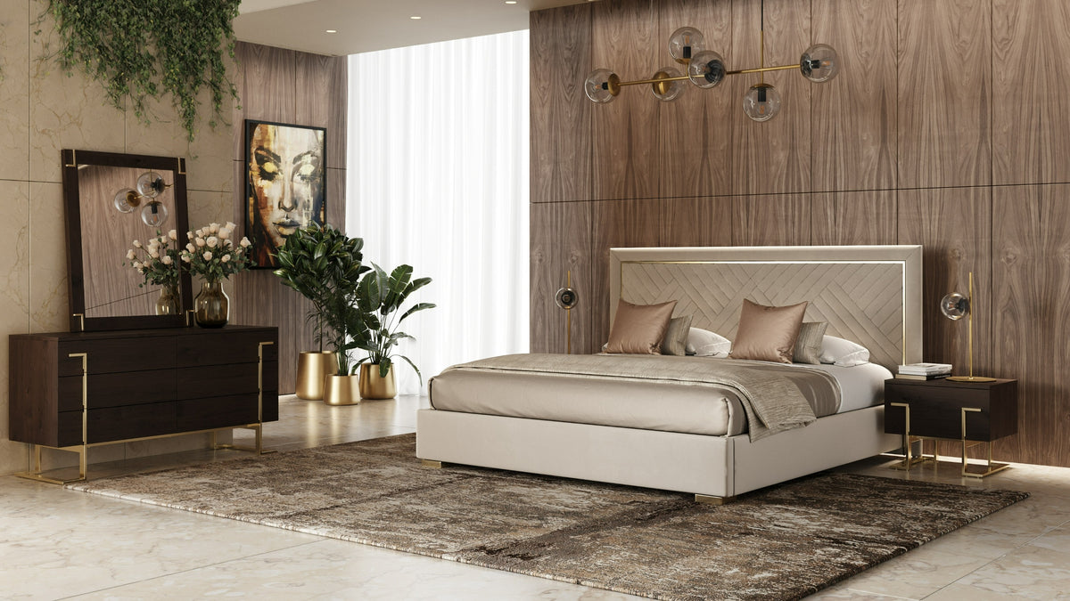 Mielcasa | White Modrest Corrico Modern Off White and Champagne Gold Bedroom Set | SKU VGVCBD1906-19-SET | MPN: 80263|80264 | Free Delivery & Free Return
