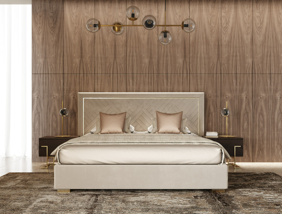 Corrico Off White Velvet Modern Bed