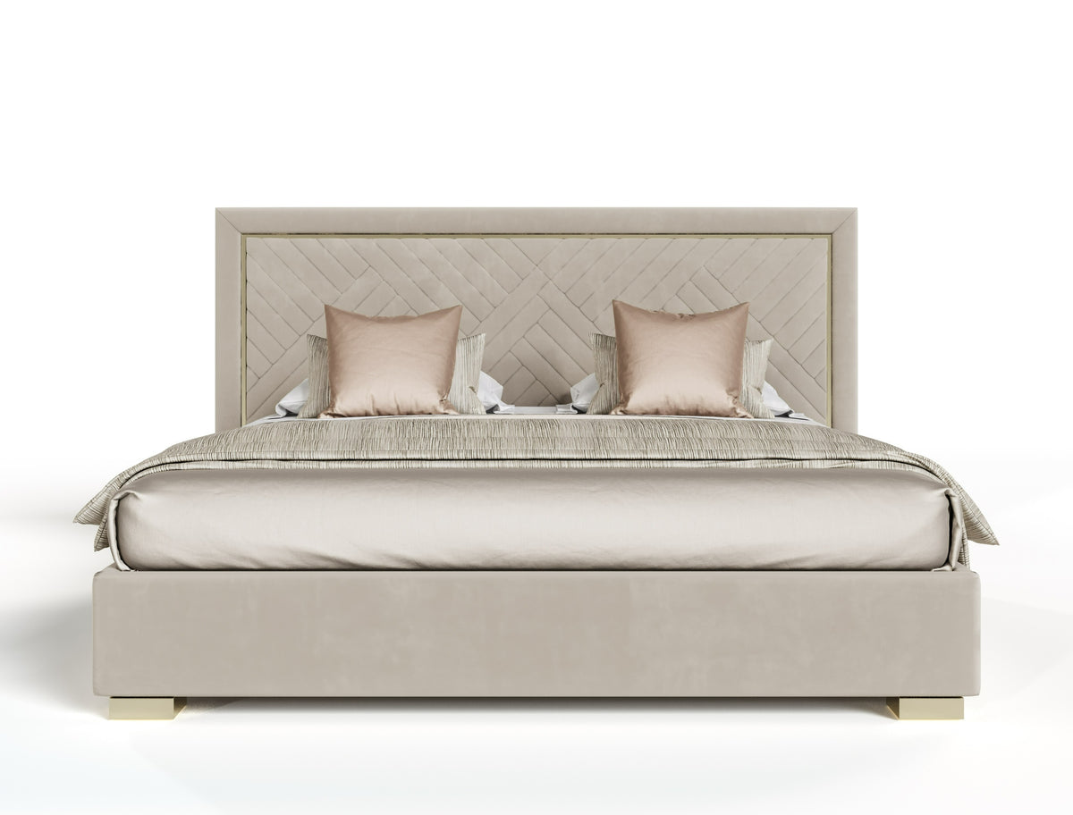 Corrico Off White Velvet Modern Bed