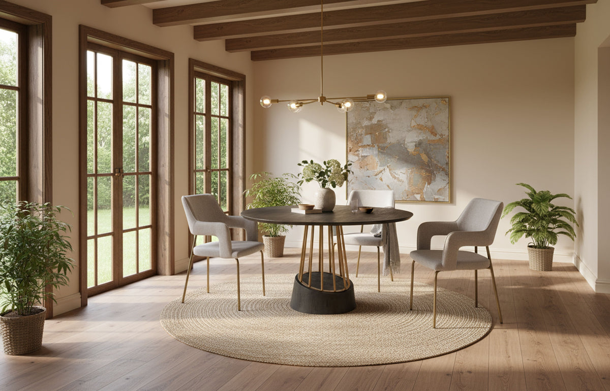 Cotopaxi Modern Charcoal + Brass Round Dining Table