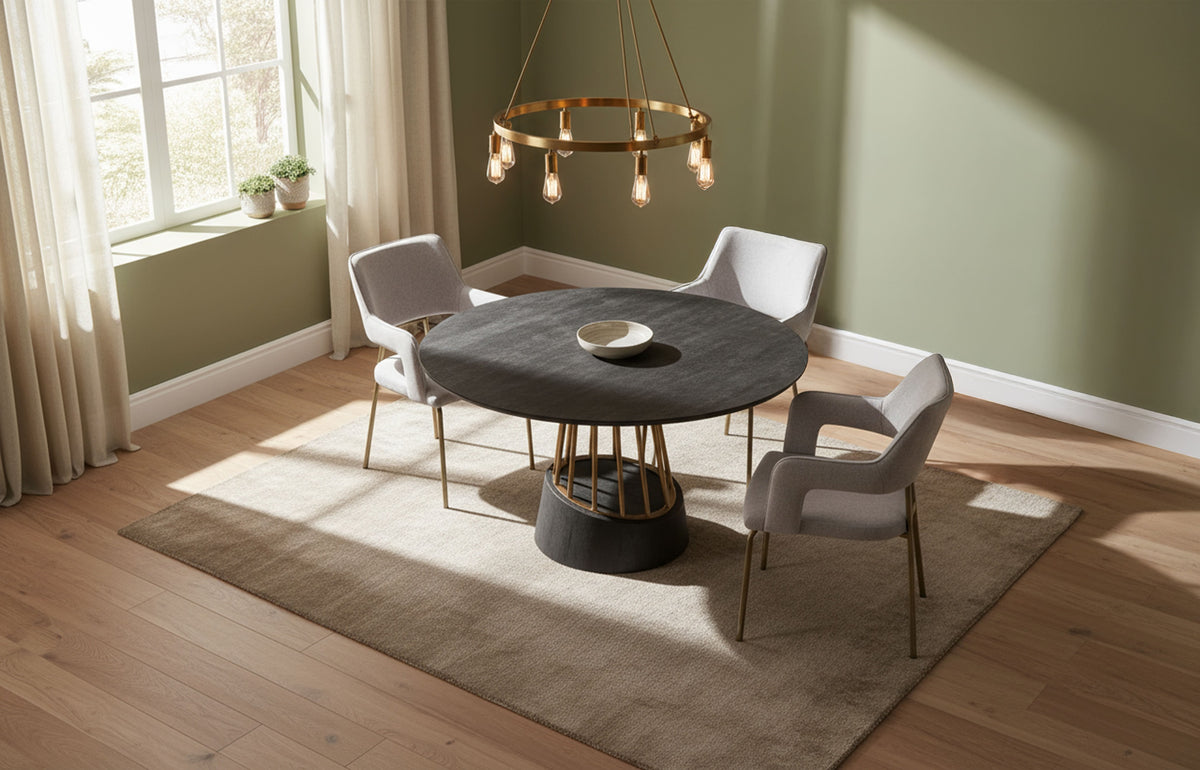 Cotopaxi Modern Charcoal + Brass Round Dining Table