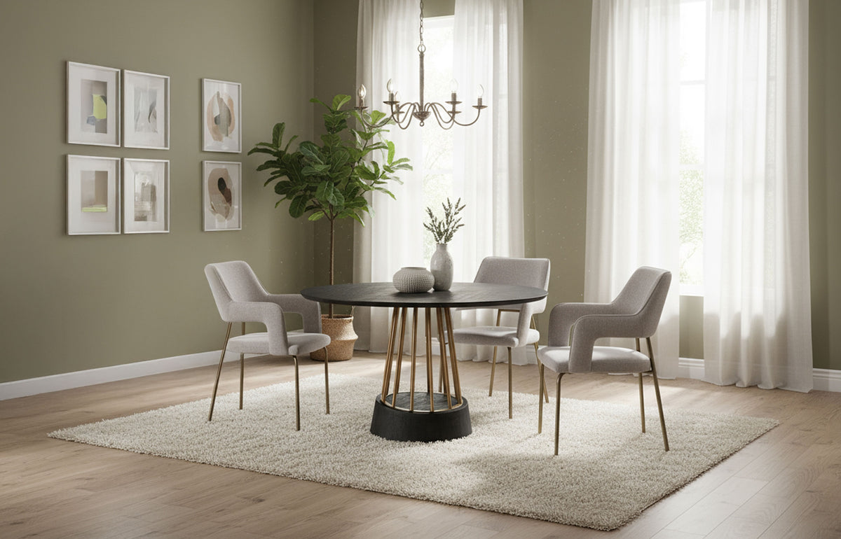 Cotopaxi Modern Charcoal + Brass Round Dining Table
