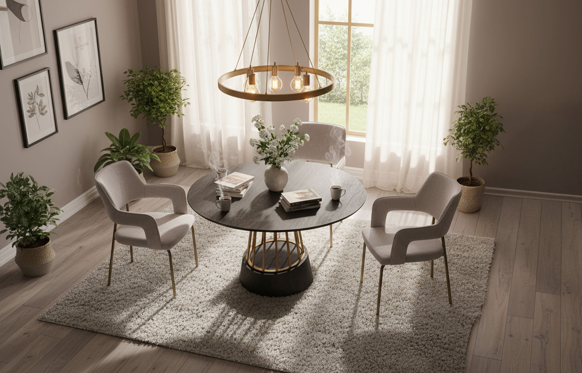Cotopaxi Modern Charcoal + Brass Round Dining Table