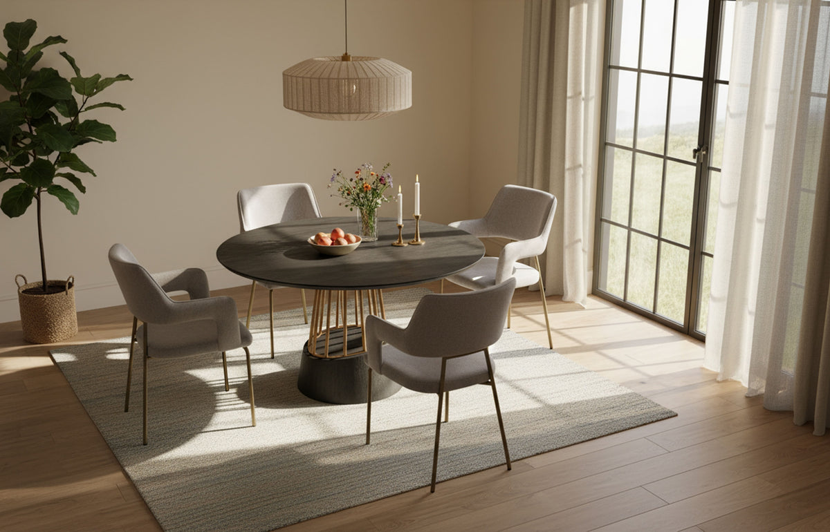 Cotopaxi Modern Charcoal + Brass Round Dining Table