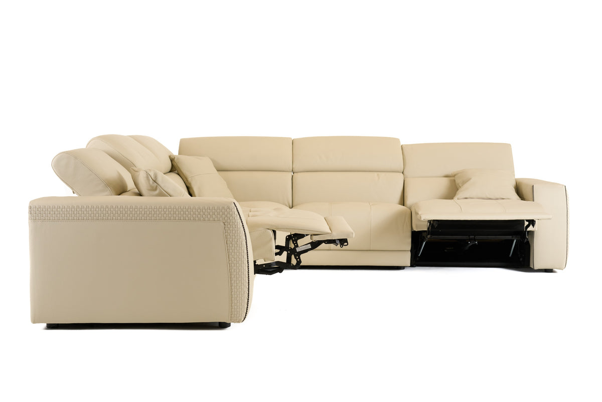 Dalton Modern Italian Cream Leather Sectional Sofa + Recliners