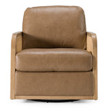 Danson Modern Tan Leather + Wicker Swivel Accent Chair