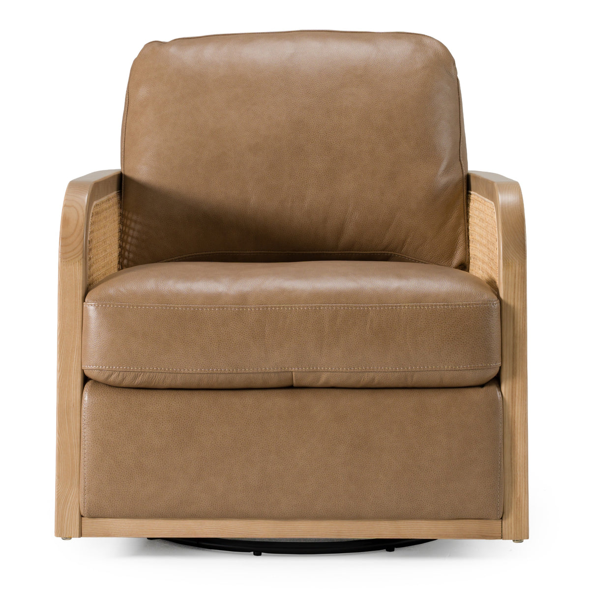 Danson Modern Tan Leather + Wicker Swivel Accent Chair