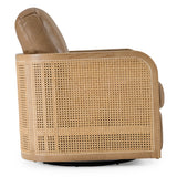 Danson Modern Tan Leather + Wicker Swivel Accent Chair
