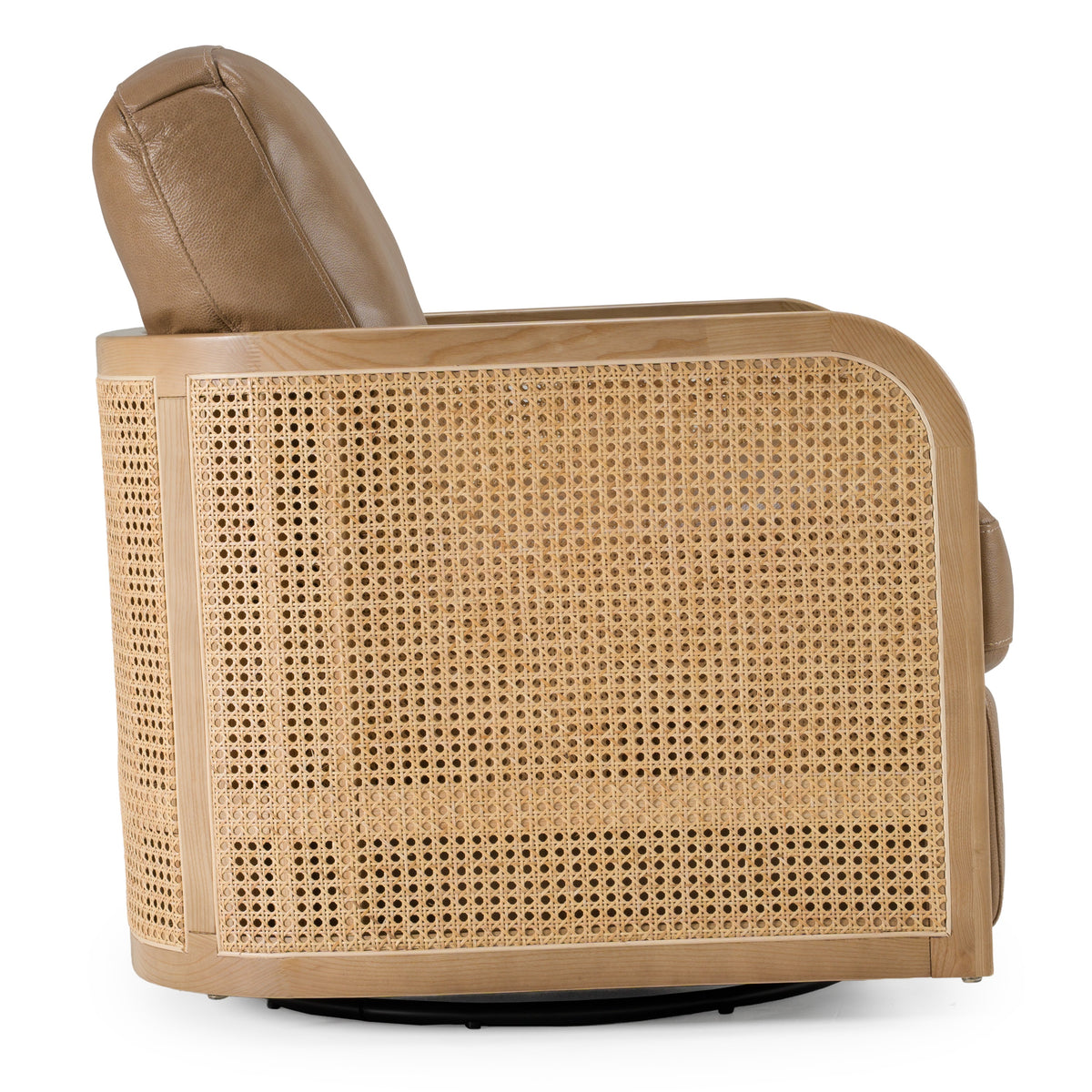Danson Modern Tan Leather + Wicker Swivel Accent Chair