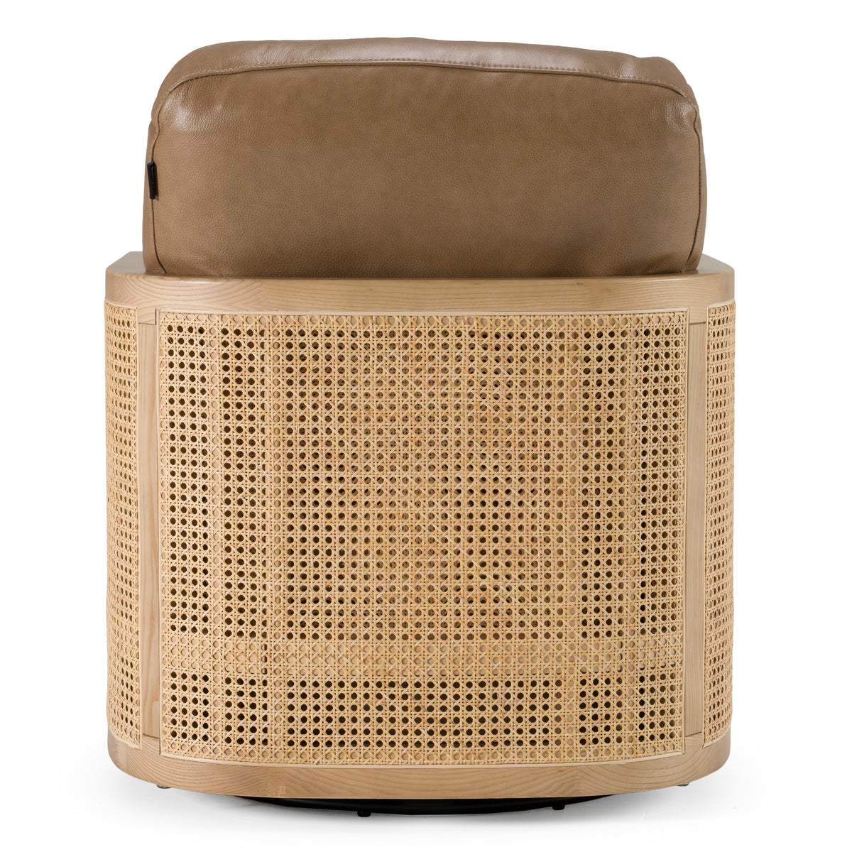 Danson Modern Tan Leather + Wicker Swivel Accent Chair