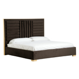Daystar + Roma Modern Dark Brown Velvet + Walnut 4-Piece Bedroom Set