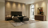 Daystar + Roma Modern Dark Brown Velvet + Walnut 4-Piece Bedroom Set