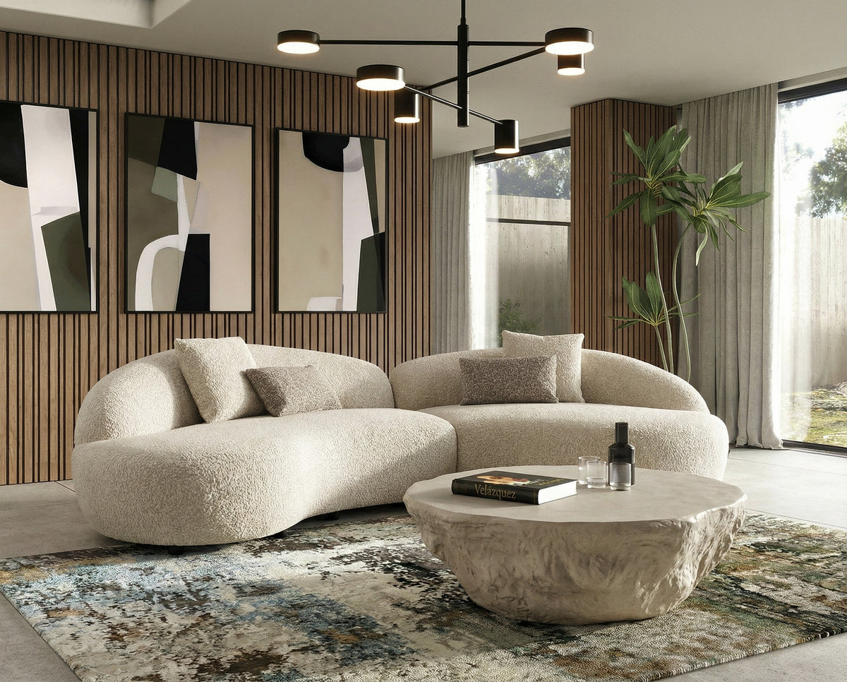 Delvan Contemporary Beige Fabric Right Facing Chaise Sectional Sofa