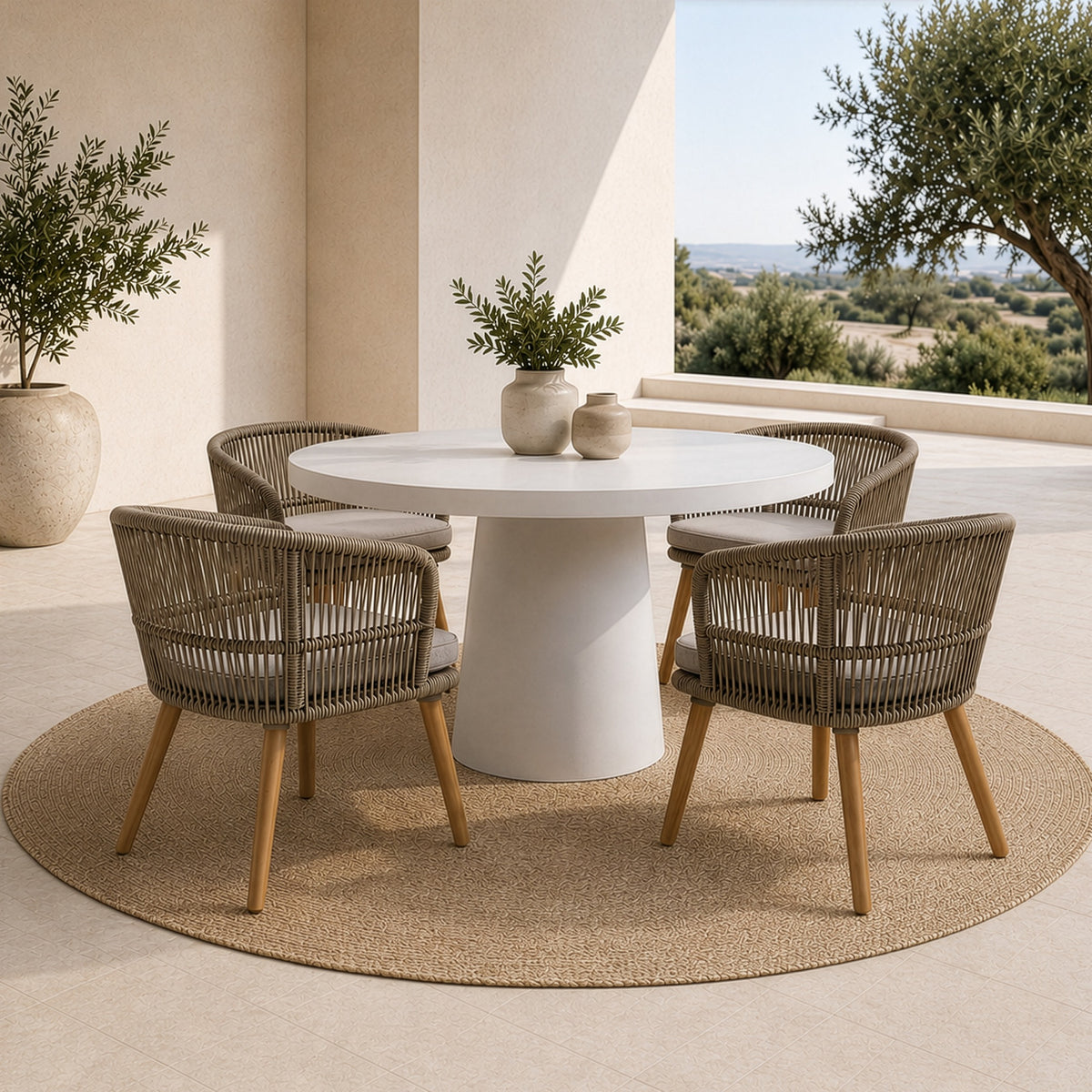 Desoto Modern White Concrete Round Dining Table