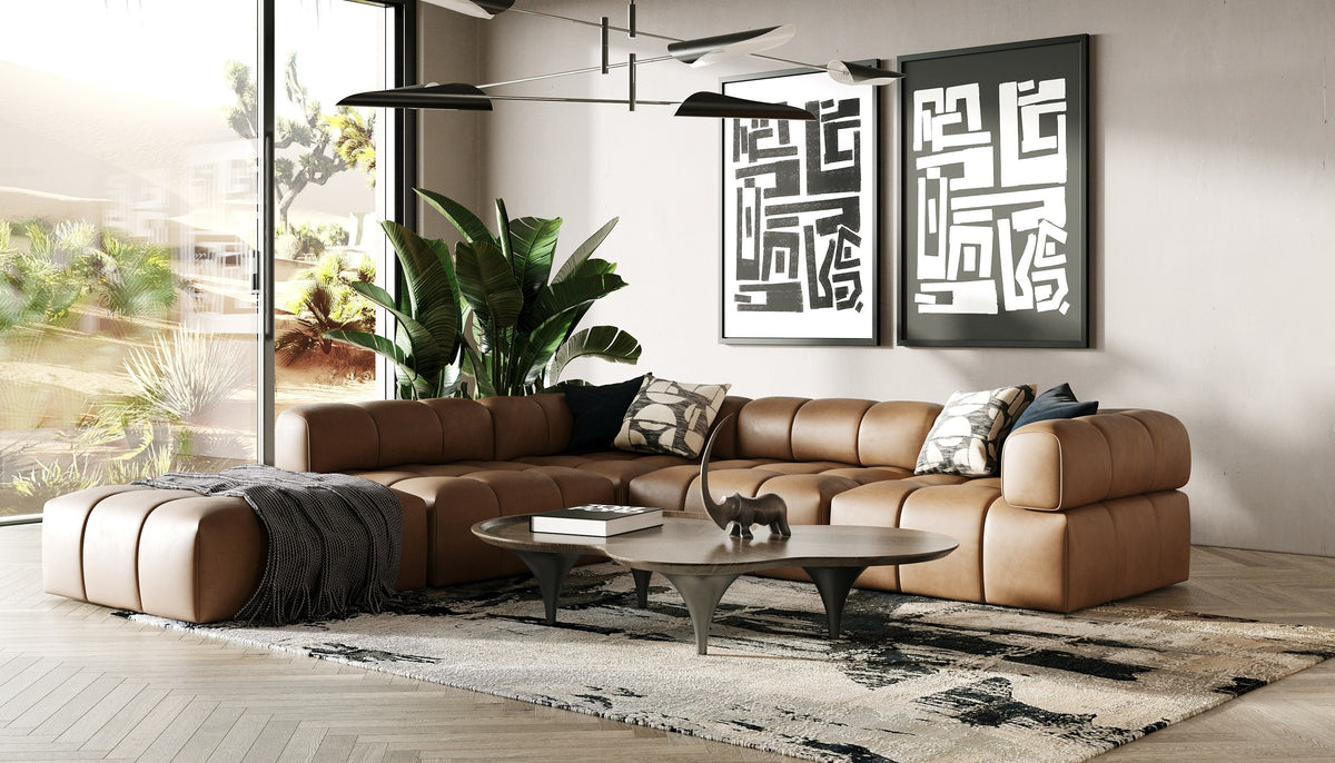 Everest Modern Brown Leather Ottoman