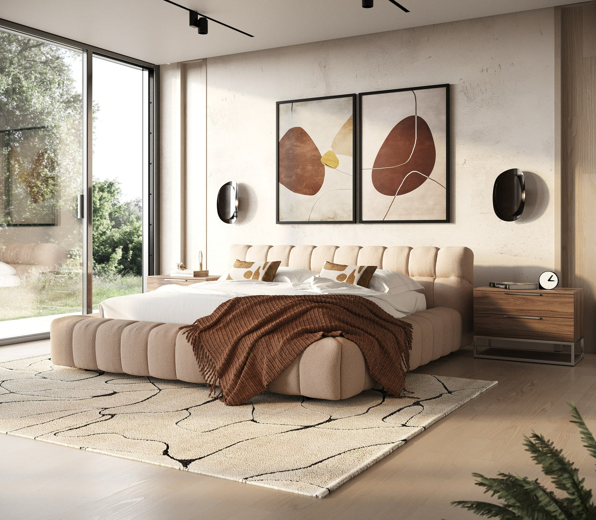 Tyree Modern Tufted Sand Fabric Bed