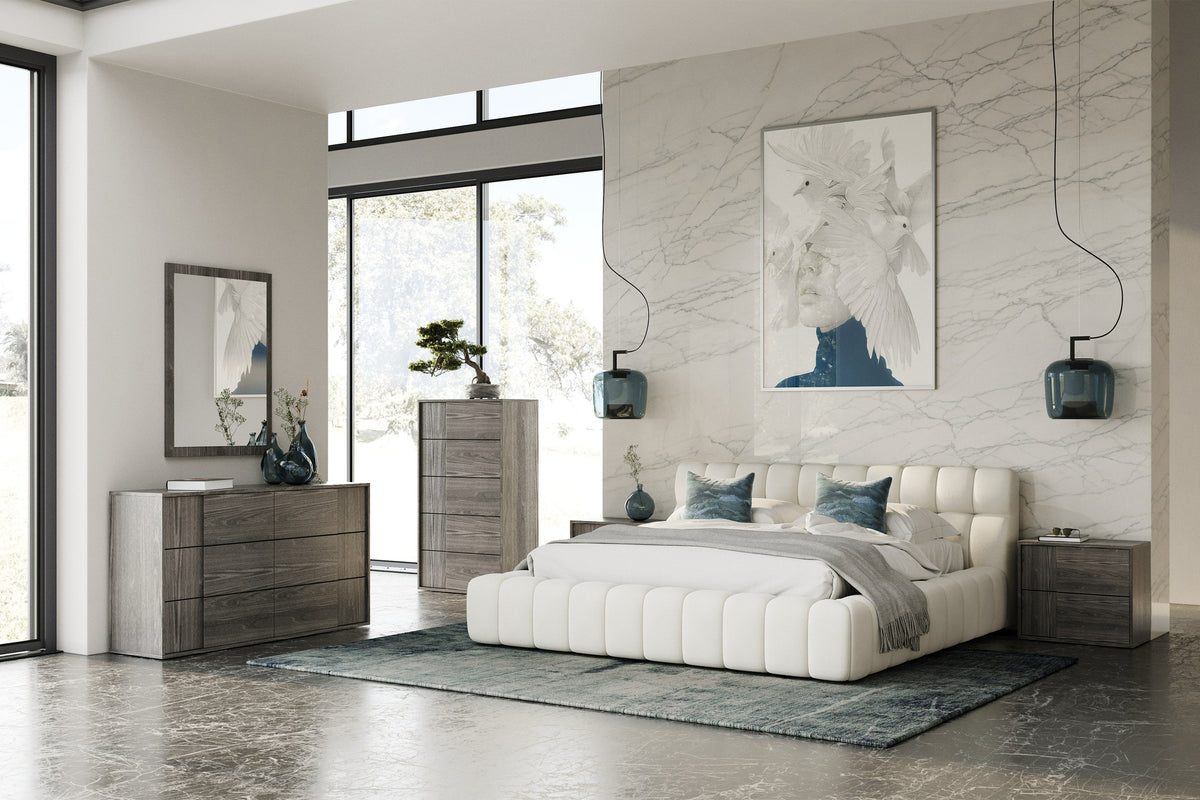Tyree Modern Tufted Off-White Fabric Bed
