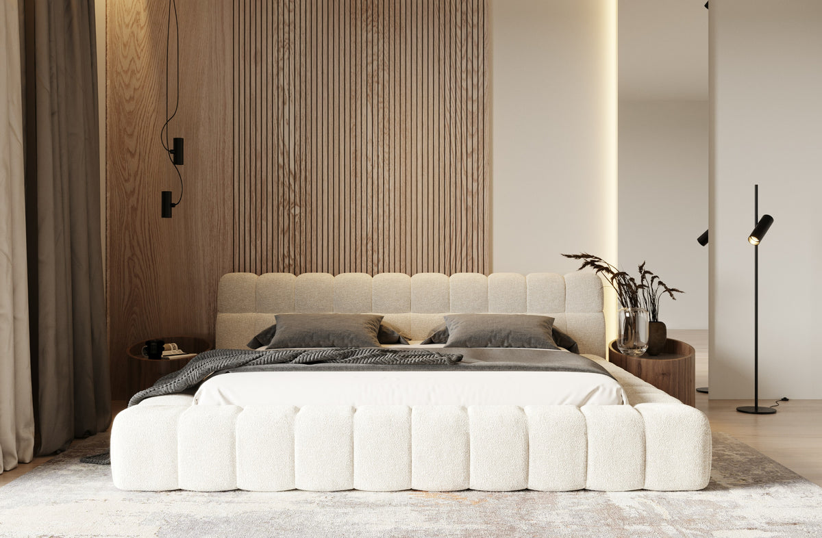Tyree Modern Tufted Off-White Fabric Bed