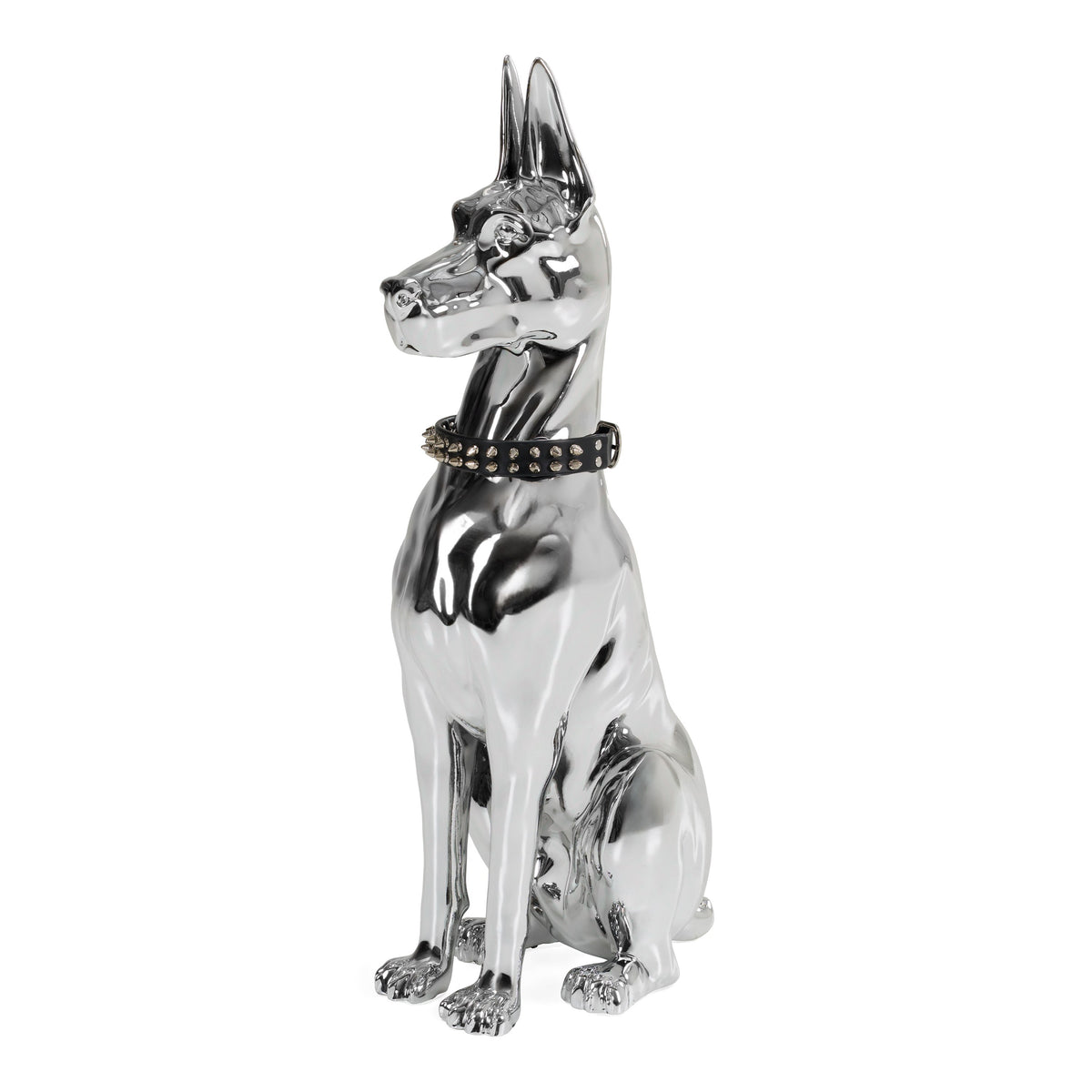 Doberman Dog Silver Fiberglass Sculpture