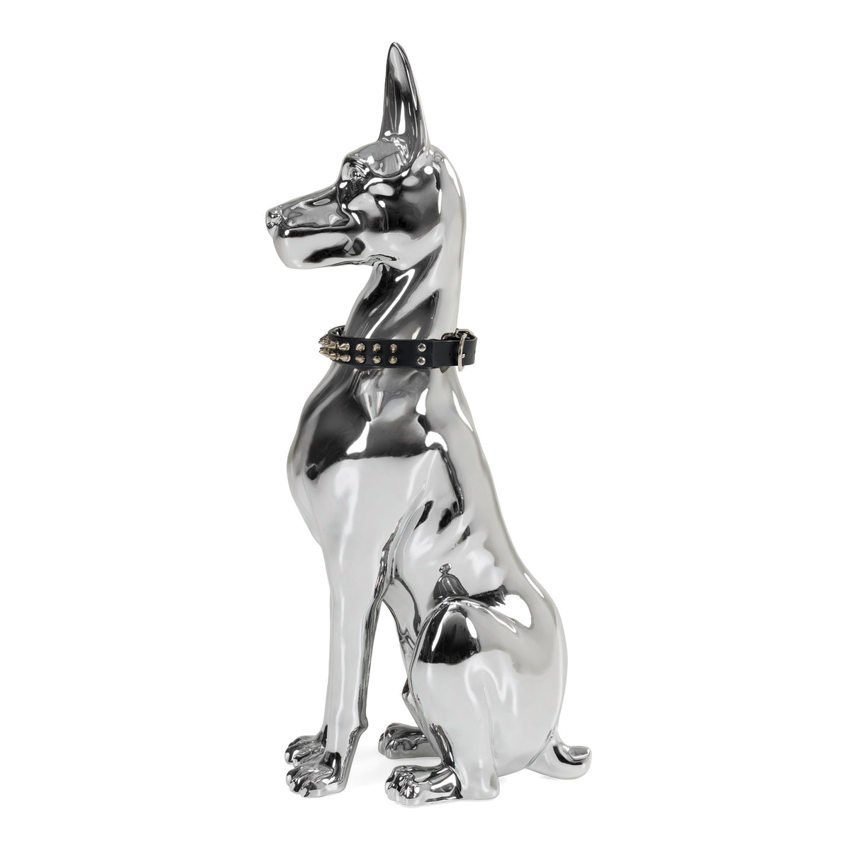 Doberman Dog Silver Fiberglass Sculpture
